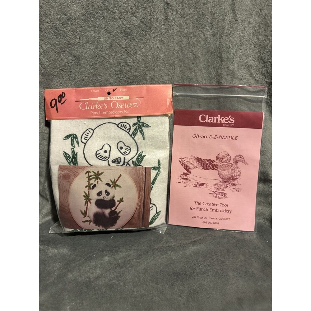 Vintage 80s Oh So Easy Clarke's Osewez Punch Embroidery Kit Panda